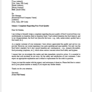 Complaint Letter about Food Quality