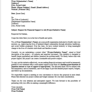 Letter Requesting Funds from Authorities
