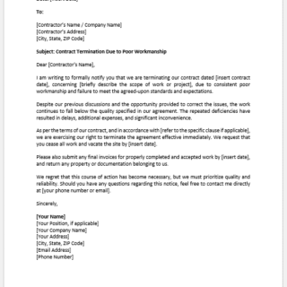 Letter to Cancel Contract for Poor Workmanship