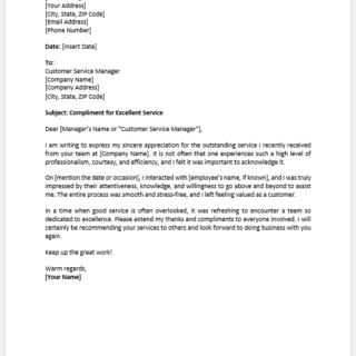 Letter to Compliment a Good Service